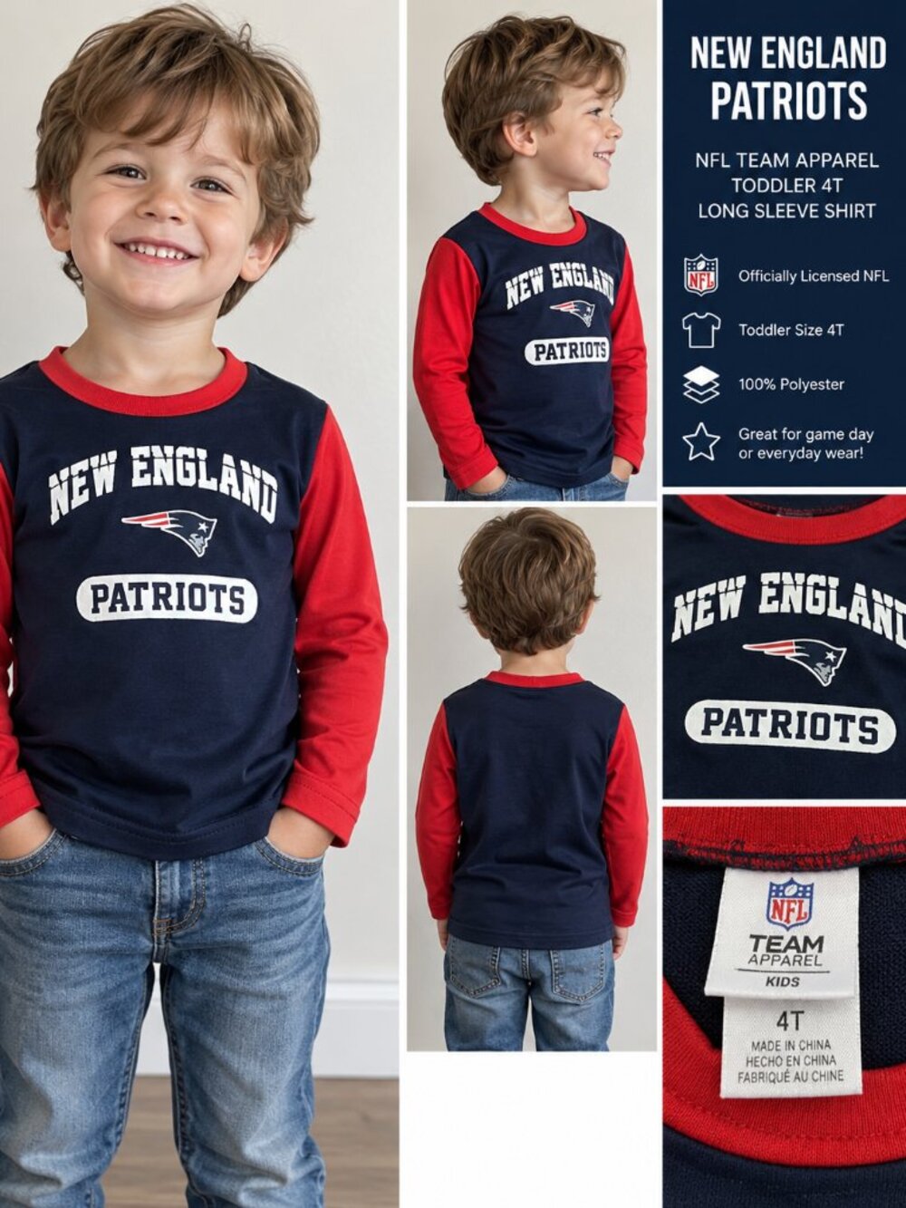 New England Patriots NFL Team Apparel Long Sleeve Shirt Toddler 4T
